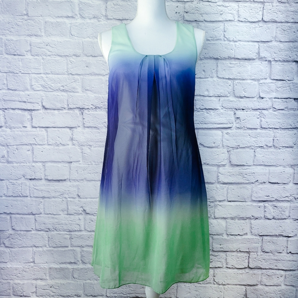 Venus Sleeveless Green & Blue Seafoam Ombre Chiffon Mini Dress